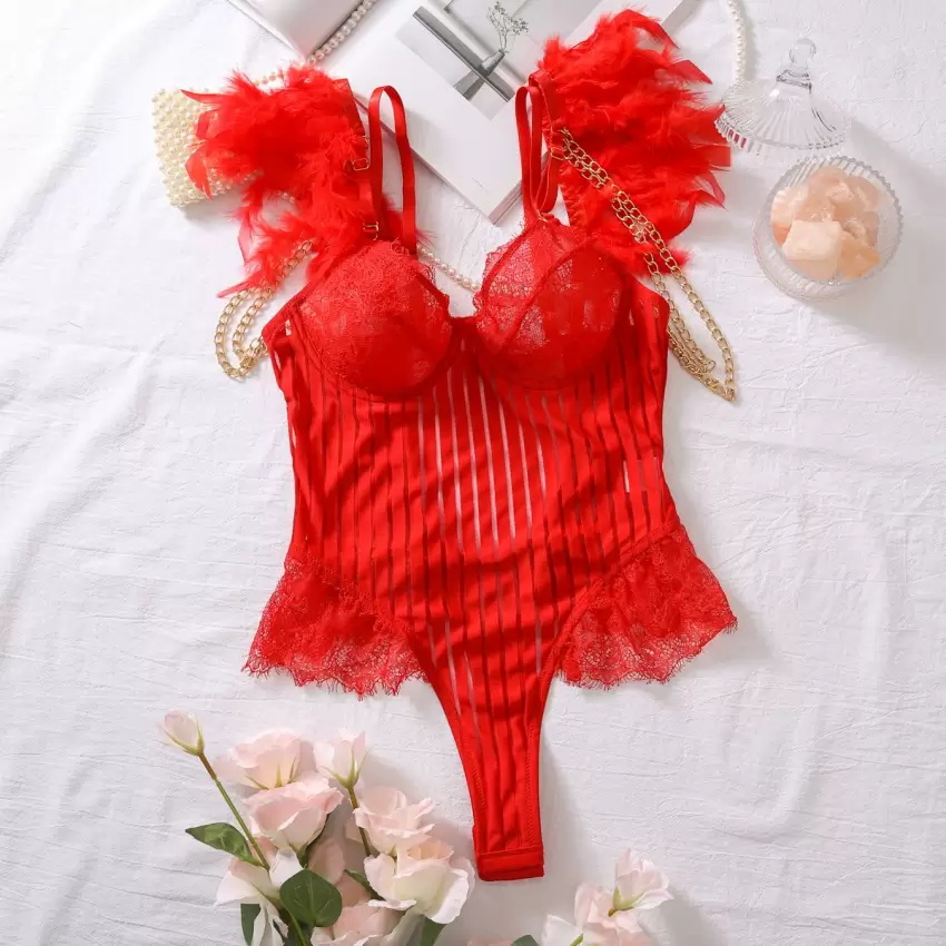 Backless Feather Shaping Sexy Bodysuit - Image 8